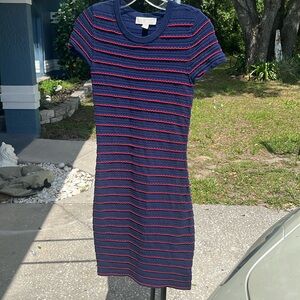 Michael Kors, ribbed navy blue and red dress to the knee size extra small
